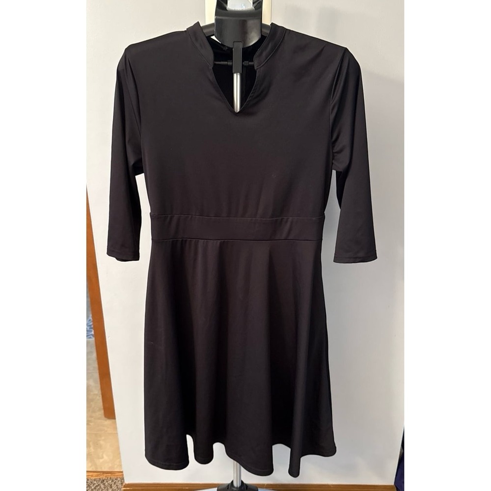 Nmoder Women's black Quarter‎ Sleeve Midi V-Neck Polyester Dress Size XL